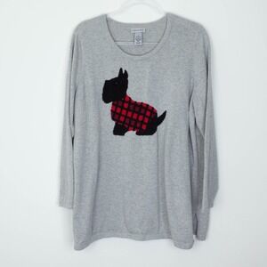 Catherines Womens Gray Scottie Dog Scoop Neck‎ Sweater Size 1X Gray Preppy Cozy